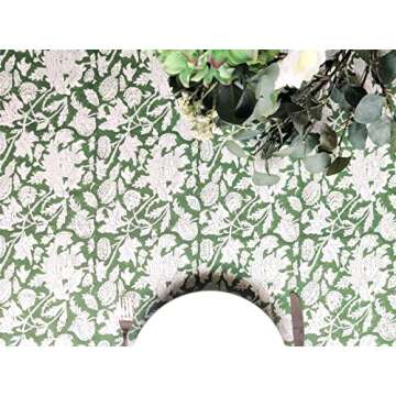 ATOSII Meraki Green 100% Cotton Spring Summer Tablecloth, Block Print Rectangle Table Cover - Dining, Parties, Outdoors, Weddings, Grand Millennial Decor 60 X 60 Inches I 4 Seater I