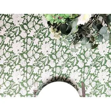 ATOSII Meraki Green 100% Cotton Spring Summer Tablecloth, Block Print Rectangle Table Cover - Dining, Parties, Outdoors, Weddings, Grand Millennial Decor 60 X 60 Inches I 4 Seater I
