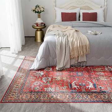 Syalife 9x12 Area Rugs - Washable, Low Pile, Non-Slip for Living Room, Bedroom, Dining Room and Home Office - Non-Shedding Carpet, Coral Red