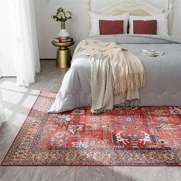 Syalife 9x12 Area Rugs - Washable, Low Pile, Non-Slip for Living Room, Bedroom, Dining Room and Home Office - Non-Shedding Carpet, Coral Red