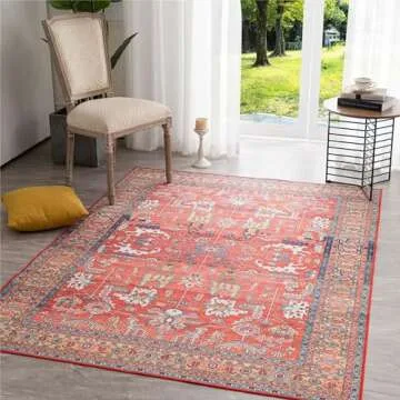Syalife 9x12 Area Rugs - Washable, Low Pile, Non-Slip for Living Room, Bedroom, Dining Room and Home Office - Non-Shedding Carpet, Coral Red