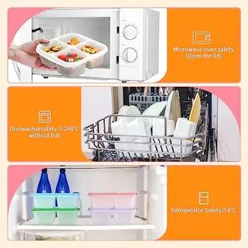 Bento Snack Boxes (4 Pack)- Reusable 4-Compartment Meal Prep Containers for Kids and Adults, Perfect Food Storage Containers for School, Compact and Stackable (Transparent(Red/Green/Blue/Purple))