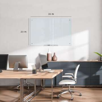 U Brands Glass Dry Erase Board, 35"x23", White Frosted Surface With Silver Grommets, Frameless, Includes Marker With Eraser