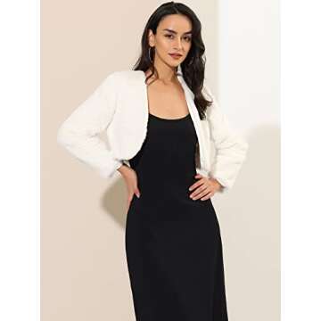 Allegra K Women's Evening Shrug Wedding Gown Fuzzy Formal Faux Fur Bolero Jacket Medium White
