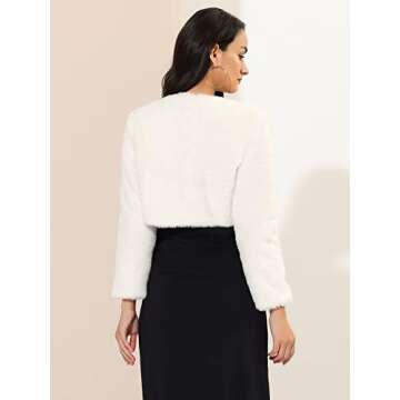 Allegra K Women's Evening Shrug Wedding Gown Fuzzy Formal Faux Fur Bolero Jacket Medium White