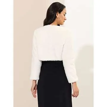 Allegra K Women's Evening Shrug Wedding Gown Fuzzy Formal Faux Fur Bolero Jacket Medium White