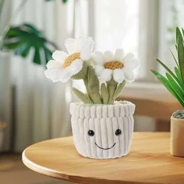 Adorable Apricot Lamb Soft Daisy Plant Plush Toy for Kids - 10 Inches, Kawaii Plushie with Green Pot
