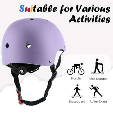 Kids Bike Helmet, Adjustable and Multi-Sport, from Toddler to Youth, 3 Sizes (Pale Lavender)