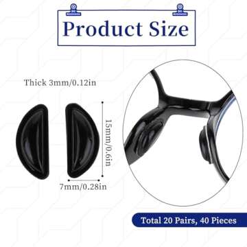 20 Pairs Adhesive Glasses Nose Pads - 3mm Silicone, Anti Slip Soft Cushion for Eyeglasses & Sunglass...