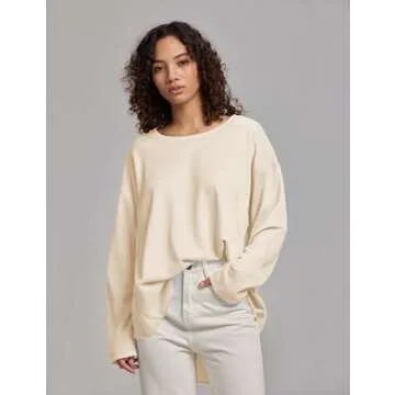 HYLLGUD Womens Waffle Knit Tops Long Patched Sleeve Casual Blouses Crewneck Oversized Pullover Shirts