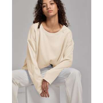 HYLLGUD Womens Waffle Knit Tops Long Patched Sleeve Casual Blouses Crewneck Oversized Pullover Shirts