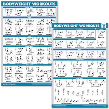 10 Pack - Exercise Workout Poster Set - Bodyweight Volume 1 & 2, Dumbbell, Suspension, Kettlebell, R...