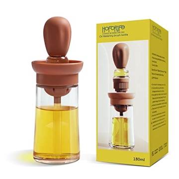 Hoforife Glass Olive Oil Bottle and Brush Set for Cooking