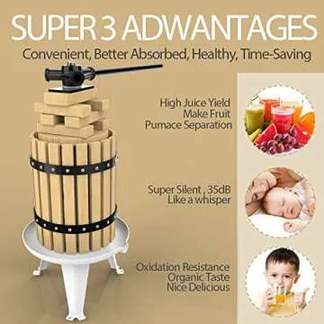 SQUEEZE master Fruit Press- 1.6 Gallon/6L-Solid Wood Basket Wine Press-Vintage traditional juicer-6 Press Wooden Blocks-Pole Handle Bar for Juice,Wine,Cider-1 free filter bag included
