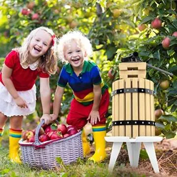 SQUEEZE master Fruit Press- 1.6 Gallon/6L-Solid Wood Basket Wine Press-Vintage traditional juicer-6 Press Wooden Blocks-Pole Handle Bar for Juice,Wine,Cider-1 free filter bag included