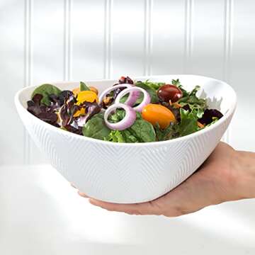 Euro Ceramica Highlands 3 Piece Porcelain Serving Bowls Set, Modern Chevron Texture, White - 40oz, 36oz, and 10oz, Chip Resistant - Nesting - Perfect for salads fruits dips