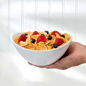 Euro Ceramica Highlands 3 Piece Porcelain Serving Bowls Set, Modern Chevron Texture, White - 40oz, 36oz, and 10oz, Chip Resistant - Nesting - Perfect for salads fruits dips