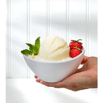 Euro Ceramica Highlands 3 Piece Porcelain Serving Bowls Set, Modern Chevron Texture, White - 40oz, 36oz, and 10oz, Chip Resistant - Nesting - Perfect for salads fruits dips