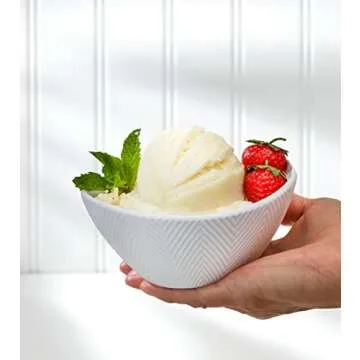 Euro Ceramica Highlands 3 Piece Porcelain Serving Bowls Set, Modern Chevron Texture, White - 40oz, 36oz, and 10oz, Chip Resistant - Nesting - Perfect for salads fruits dips