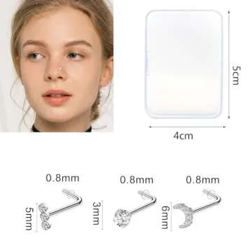 ONESING 44 Pcs 20G Nose Rings Studs Nose Piercings for Women and Men Surgical Steel Moon Star Heart L Shapes Nose Rings Hypoallergenic Nose Studs Body Piercings