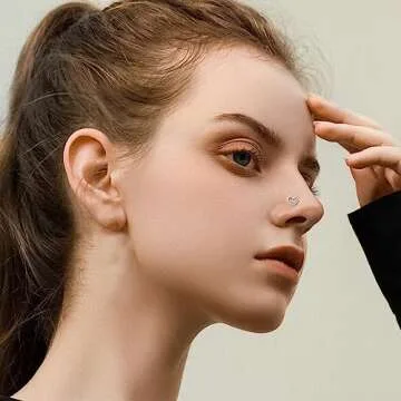 ONESING 44 Pcs 20G Nose Rings Studs Nose Piercings for Women and Men Surgical Steel Moon Star Heart L Shapes Nose Rings Hypoallergenic Nose Studs Body Piercings