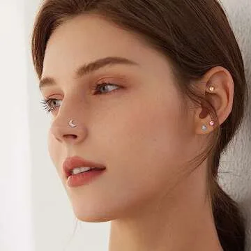 ONESING 44 Pcs 20G Nose Rings Studs Nose Piercings for Women and Men Surgical Steel Moon Star Heart L Shapes Nose Rings Hypoallergenic Nose Studs Body Piercings