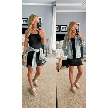 Wenrine Women Bodycon Mini Dress Sleeveless Drawstring Ruched Basic Party Club Tank Dress Black