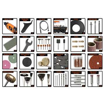 WEN 23190 1.3-Amp Variable Speed Steady-Grip Rotary Tool with 190-Piece Accessory Kit, Flex Shaft, and Carrying Case, Multicolor