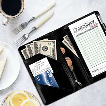 Server Books for Waitress with Zipper Pocket - Leather Waitress Booklet Waiter Money Organizer Wallet, Restaurant Guest Check Book Holder Presenter Fit Server Aprons, Aesthetic Ouija Board