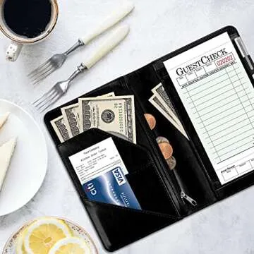 Server Books for Waitress with Zipper Pocket - Leather Waitress Booklet Waiter Money Organizer Wallet, Restaurant Guest Check Book Holder Presenter Fit Server Aprons, Aesthetic Ouija Board