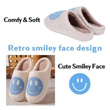 FACAXEDRE Smile Face Slippers for Women Fuzzy Slippers Happy Face Slippers for Woman Ladies Bedroom Slippers Woman Indoor and Outdoor Retro Home House Slippers Blue 7-8