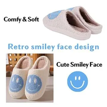 FACAXEDRE Women Smile Face Slippers Fuzzy Comfort Shoes