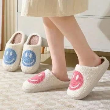 FACAXEDRE Women Smile Face Slippers Fuzzy Comfort Shoes