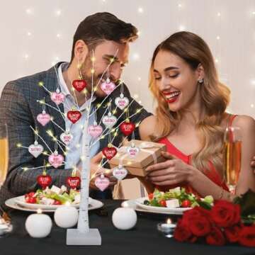 [Timer] Valentines Day Decor 24 Inch Valentines Day Decoration Lighted Tree with 18 Heart Ornaments,...