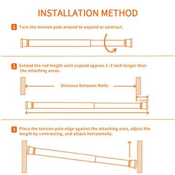 6 Pack Spring Curtain Rod Adjustable Length for Kitchen, Bathroom, Cupboard, Wardrobe, Window, Bookshelf DIY Projects