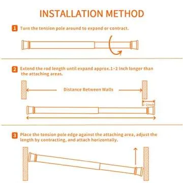 6 Pack Spring Curtain Rod Adjustable Length for Kitchen, Bathroom, Cupboard, Wardrobe, Window, Bookshelf DIY Projects