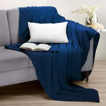 Utopia Bedding Navy 100% Cotton Waffle Blanket 300 GSM [Full - 90x84 Inch] Soft Lightweight Breathable Bed Blanket for All Season