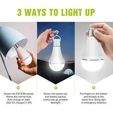 Neporal 4 Pack Emergency-Rechargeable-Light-Bulb, Stay Lights Up When Power Failure, 1200mAh 15W 80W Equivalent LED Light Bulbs for Home, Camping, Tent (E27, with Hook) (Daylight)