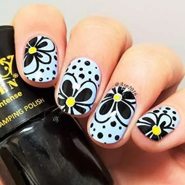 PUEEN MUST HAVE Stamping Polish Collection Set Big 5-FREE Formula Nail Color Lacquer (805 - Black Jack + 806 - Pure White) - BH000872