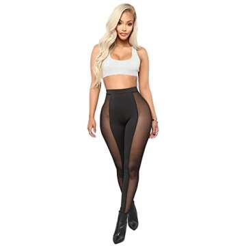 Atyfuniby Sexy Leggings for Women - High Waisted Sheer Pants for Clubwear