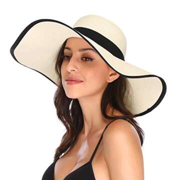 Lanzom Womens Sun Straw Hat Wide Brim Summer Hat Foldable Roll up Large Floppy Beach Hats(Style C-Iv...