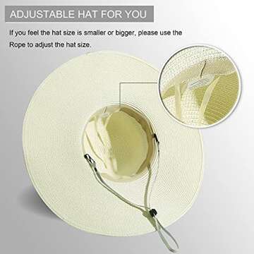 Lanzom Womens Sun Straw Hat Wide Brim Summer Hat Foldable Roll up Large Floppy Beach Hats(Style C-Ivory White)
