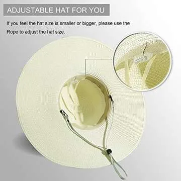 Lanzom Womens Sun Straw Hat Wide Brim Summer Hat Foldable Roll up Large Floppy Beach Hats(Style C-Ivory White)