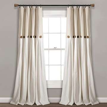 Lush Decor Linen Button Window Curtain Panel, Single, 40" W x 95" L, Linen - Country Curtains - Rust...