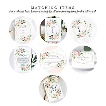 Bliss Collections Join Us Invitations with Envelopes, Bridal Shower Invites, Baby Shower, Birthday, Wedding, Baptism, Geometric Blush Floral, Coral & Greenery Watercolor fill-in style invites, 25 Pack