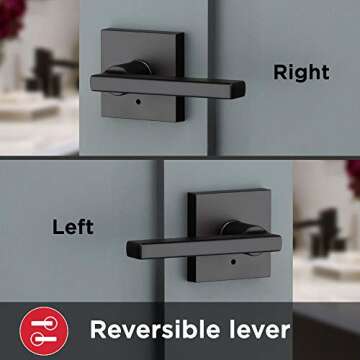 Kwikset 91550-029 Halifax Door Handle Lever with Modern Contemporary Slim Square Design for Home Bedroom or Bathroom Privacy in Iron Black