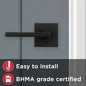 Kwikset 91550-029 Halifax Door Handle Lever with Modern Contemporary Slim Square Design for Home Bedroom or Bathroom Privacy in Iron Black