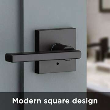 Kwikset 91550-029 Halifax Door Handle Lever with Modern Contemporary Slim Square Design for Home Bedroom or Bathroom Privacy in Iron Black