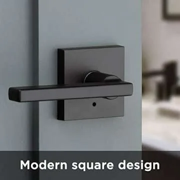 Kwikset 91550-029 Halifax Door Handle Lever with Modern Contemporary Slim Square Design for Home Bedroom or Bathroom Privacy in Iron Black