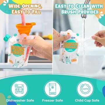 fefe | Reusable Baby Food Pouches for Toddlers | Refillable Food Storage Containers | Freezer Safe Squeeze Pouches for Kids | For Baby Food, Yogurt, Juice, Smoothie and Puree | 10 Pack | 6oz